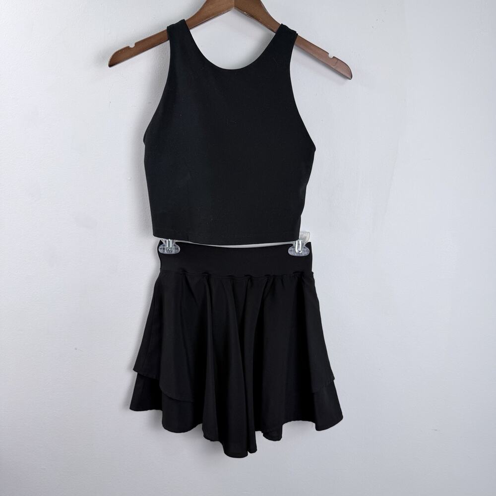 MTA Sports Black Layered Skort Women Size Small Tank Top Built in Bra Size Med
